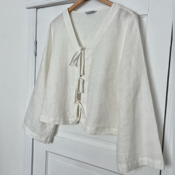 Marina Linen Tie-Front Top – Milky White - Picture 5 of 7